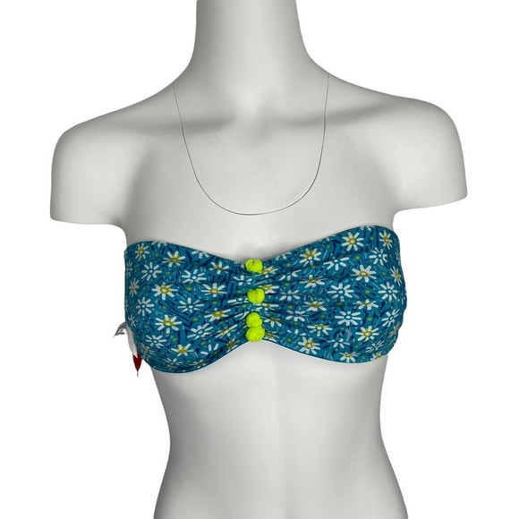 Poupette St. Barth Isma Bandeau Bikini Top Blue Daisy Small S - Picture 1 of 4